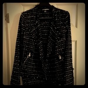 Karl Lagerfeld Black Tweed Skirt Suit with silver metal zippers NWOT